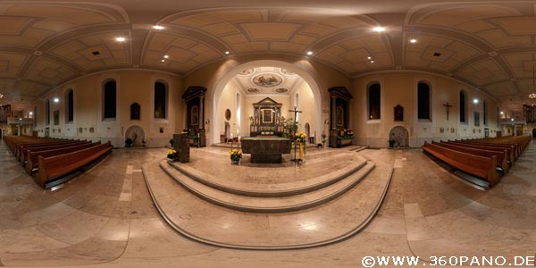 360° Animation: bitte klicken! 2,1 Gigapixel Kugelpanorama in der kath. Kirche in Achern